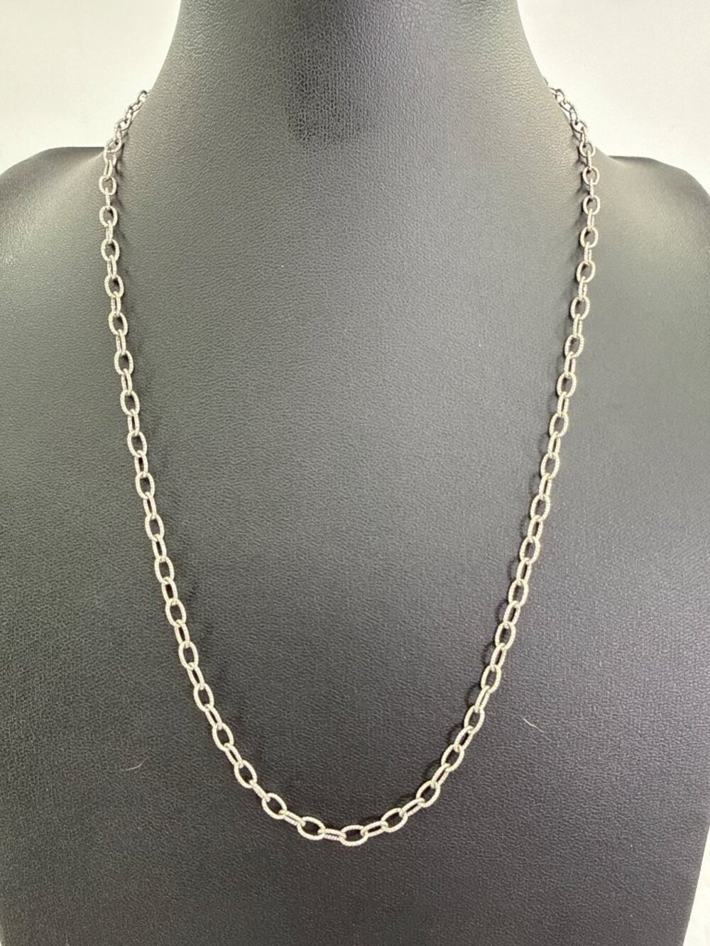 925 Sterling Silver Textured Oval Cable Chain Necklace Elongated Link Layering